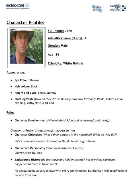 character dating profile template